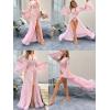 imageOYOANGLE Womens Ruffle Trim Long Sleeve Belted Sheer Mesh Wedding Bride Robe NightgownLight Pink