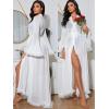 imageOYOANGLE Womens Ruffle Trim Long Sleeve Belted Sheer Mesh Wedding Bride Robe NightgownWhite