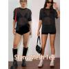 imageOYOANGLE Womens Sparkle Glitter Sheer See Through Top Short Sleeve Loose Casual Shiny Tshirt Mesh Shirt BlouseBlack