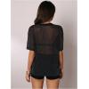imageOYOANGLE Womens Sparkle Glitter Sheer See Through Top Short Sleeve Loose Casual Shiny Tshirt Mesh Shirt BlouseBlack