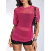 imageOYOANGLE Womens Sparkle Glitter Sheer See Through Top Short Sleeve Loose Casual Shiny Tshirt Mesh Shirt BlouseHot Pink