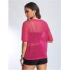 imageOYOANGLE Womens Sparkle Glitter Sheer See Through Top Short Sleeve Loose Casual Shiny Tshirt Mesh Shirt BlouseHot Pink