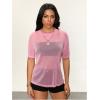 imageOYOANGLE Womens Sparkle Glitter Sheer See Through Top Short Sleeve Loose Casual Shiny Tshirt Mesh Shirt BlousePink
