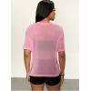 imageOYOANGLE Womens Sparkle Glitter Sheer See Through Top Short Sleeve Loose Casual Shiny Tshirt Mesh Shirt BlousePink