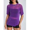 imageOYOANGLE Womens Sparkle Glitter Sheer See Through Top Short Sleeve Loose Casual Shiny Tshirt Mesh Shirt BlousePurple