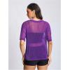 imageOYOANGLE Womens Sparkle Glitter Sheer See Through Top Short Sleeve Loose Casual Shiny Tshirt Mesh Shirt BlousePurple