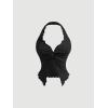 imageOYOANGLE Womens Twist Front Ruched Halter Crop Top Sleeveless Y2K Going Out Top ClubBlack
