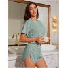 imageOYOANGLE Womens Two Piece Pajama Set Striped Print Crew Neck Short Sleeve Tee and Side Split Shorts SetDark Green