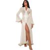 imageOYOANGLE Womens Ruffle Trim Long Sleeve Belted Sheer Mesh Wedding Bride Robe NightgownBeige