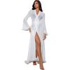 imageOYOANGLE Womens Ruffle Trim Long Sleeve Belted Sheer Mesh Wedding Bride Robe NightgownWhite
