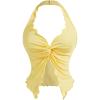 imageOYOANGLE Womens Twist Front Ruched Halter Crop Top Sleeveless Y2K Going Out Top ClubYellow