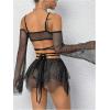 imageOYOANGLE Womens 2 Piece Mesh Sheer Criss Cross Crop Top and Asymmetrical Mini Skirt Party Rave OutfitsBlack