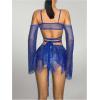 imageOYOANGLE Womens 2 Piece Mesh Sheer Criss Cross Crop Top and Asymmetrical Mini Skirt Party Rave OutfitsBlue