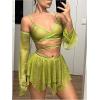 imageOYOANGLE Womens 2 Piece Mesh Sheer Criss Cross Crop Top and Asymmetrical Mini Skirt Party Rave OutfitsGreen