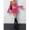 imageOYOANGLE Womens 2 Piece Mesh Sheer Criss Cross Crop Top and Asymmetrical Mini Skirt Party Rave OutfitsHot Pink
