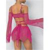 imageOYOANGLE Womens 2 Piece Mesh Sheer Criss Cross Crop Top and Asymmetrical Mini Skirt Party Rave OutfitsHot Pink