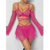 imageOYOANGLE Womens 2 Piece Mesh Sheer Criss Cross Crop Top and Asymmetrical Mini Skirt Party Rave OutfitsHot Pink