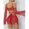 imageOYOANGLE Womens 2 Piece Mesh Sheer Criss Cross Crop Top and Asymmetrical Mini Skirt Party Rave OutfitsRed