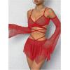 imageOYOANGLE Womens 2 Piece Mesh Sheer Criss Cross Crop Top and Asymmetrical Mini Skirt Party Rave OutfitsRed