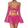 imageOYOANGLE Womens 2 Piece Mesh Sheer Criss Cross Crop Top and Asymmetrical Mini Skirt Party Rave OutfitsHot Pink