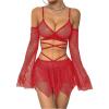 imageOYOANGLE Womens 2 Piece Mesh Sheer Criss Cross Crop Top and Asymmetrical Mini Skirt Party Rave OutfitsRed