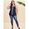 imageOYOANGLE Casual Loose Tops for Women Plus Size Sleeveless Spaghetti Strap Lace Trim Tank TopBlue