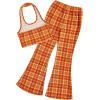 imageOYOANGLE Girls 2 Piece Outfits Clothing Sets Halter Crop Top and Flare Leg Pants SetOrange