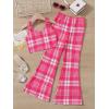 imageOYOANGLE Girls 2 Piece Outfits Clothing Sets Halter Crop Top and Flare Leg Pants SetPink