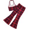 imageOYOANGLE Girls 2 Piece Outfits Clothing Sets Halter Crop Top and Flare Leg Pants SetRed