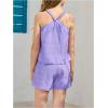 imageOYOANGLE Girls 2 Piece Outfits Textured Criss Cross Halter Cami Top and Elastic Waist Shorts SetViolet Purple