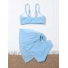 imageOYOANGLE Girls 3 Piece Swimsuit Sets Solid Spaghetti Strap Bikini Swimsuit with Beach SkirtBlue