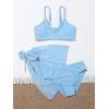 imageOYOANGLE Girls 3 Piece Swimsuit Sets Solid Spaghetti Strap Bikini Swimsuit with Beach SkirtBlue