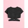 imageOYOANGLE Girls Cute Crisscross Short Sleeve Cutout Solid Crop Top Tee TShirtsBlack Ink