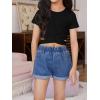imageOYOANGLE Girls Cute Crisscross Short Sleeve Cutout Solid Crop Top Tee TShirtsDeep Black