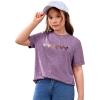 imageOYOANGLE Girls Heart Print Short Sleeve Round Neck TShirt Funny Graphic Tees Cute TopPurple