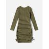 imageOYOANGLE Girls Long Sleeve Ribbed Knit Drawstring Side Ruched Bodycon Short DressArmy Green