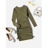 imageOYOANGLE Girls Long Sleeve Ribbed Knit Drawstring Side Ruched Bodycon Short DressArmy Green