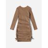 imageOYOANGLE Girls Long Sleeve Ribbed Knit Drawstring Side Ruched Bodycon Short DressBrown