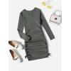 imageOYOANGLE Girls Long Sleeve Ribbed Knit Drawstring Side Ruched Bodycon Short DressDark Grey