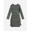 imageOYOANGLE Girls Long Sleeve Ribbed Knit Drawstring Side Ruched Bodycon Short DressDark Grey
