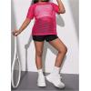 imageOYOANGLE Girls Short Sleeve Fishnet T Shirt Drop Shoulder Hollow Out Mesh Workout TeesHot Pink