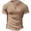 imageOYOANGLE Mens Short Sleeve Henley Shirts Ribbed Knit Half Button TShirts Fitted Work TopsKhaki