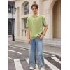 imageOYOANGLE Mens Textured Half Sleeve Loose Casual Tee Shirt Crew Neck Drop Shoulder Top StreetwearLight Green