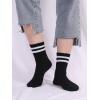 imageOYOANGLE Womens 2 Pairs Striped Trim Casual Crew Socks Simple Mid Calf SocksBlack Striped