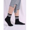 imageOYOANGLE Womens 2 Pairs Striped Trim Casual Crew Socks Simple Mid Calf SocksBlack Striped