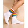 imageOYOANGLE Womens 2 Pairs Striped Trim Casual Crew Socks Simple Mid Calf SocksBlack White