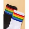 imageOYOANGLE Womens 2 Pairs Striped Trim Casual Crew Socks Simple Mid Calf SocksBlack White