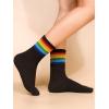 imageOYOANGLE Womens 2 Pairs Striped Trim Casual Crew Socks Simple Mid Calf SocksBlack White