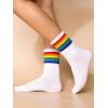 imageOYOANGLE Womens 2 Pairs Striped Trim Casual Crew Socks Simple Mid Calf SocksBlack White