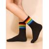 imageOYOANGLE Womens 2 Pairs Striped Trim Casual Crew Socks Simple Mid Calf SocksBlack White